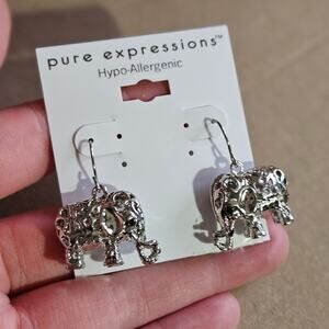 Pure Expressions Hypoallergenic Silver-Tone Mixed Metal Elephant Earrings
